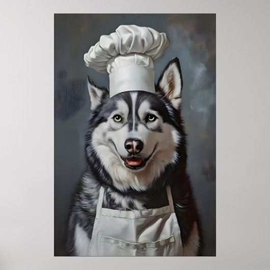 Siberian Husky In Chefs Hat Poster, Pet Poster ポスター (正面)