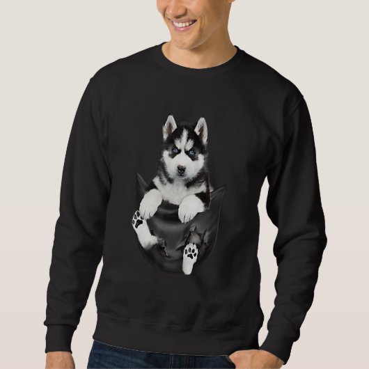 Siberian Husky In Pocket Puppy スウェットシャツ (正面)