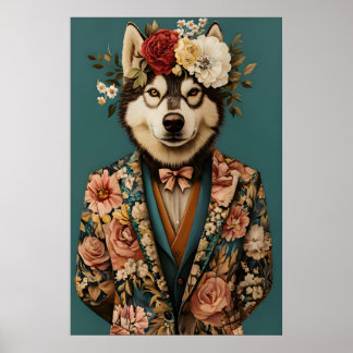 Siberian Husky In Suit Poster, Husky Portrait ポスター