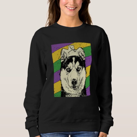 Siberian Husky Jester Mardi Gras Dog Mom or Dad スウェットシャツ (正面)