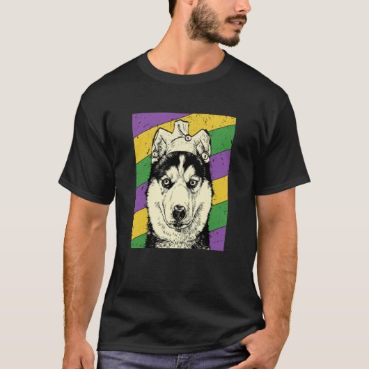 Siberian Husky Jester Mardi Gras Dog Mom or Dad Tシャツ (正面)