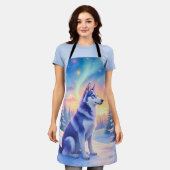 Siberian Husky Northern Lights Christmas Winter エプロン (着用した状態)