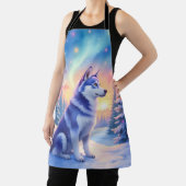 Siberian Husky Northern Lights Christmas Winter エプロン (インサイチュ)