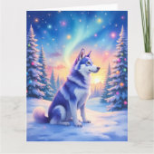 Siberian Husky Northern Lights Christmas Winter カード (正面)