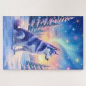 Siberian Husky Northern Lights Christmas Winter ジグソーパズル (横)