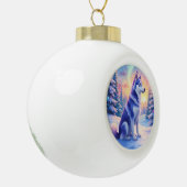 Siberian Husky Northern Lights Christmas Winter セラミックボールオーナメント (左)