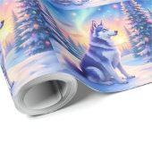 Siberian Husky Northern Lights Christmas Winter ラッピングペーパー (ロールコーナー)