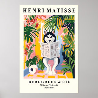 Siberian Husky on Toilet Art - Matisse Style ポスター