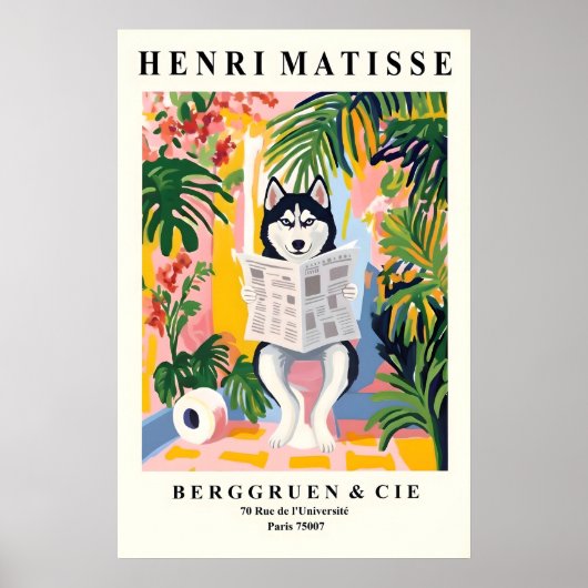 Siberian Husky on Toilet Art - Matisse Style ポスター (正面)
