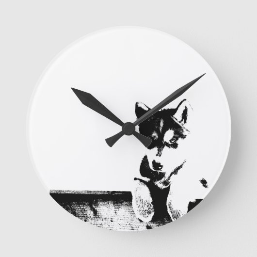 Siberian Husky Puppy ラウンド壁時計 (正面)