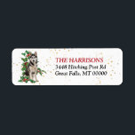 Siberian Husky Red Berry Holly Return Address ラベル<br><div class="desc">These pretty Holiday return address labels show a Siberian Husky dog sitting in front of holly sprigs loaded with red berries. Your custom text is in red and black at the right. A subtle gold confetti background gives a bit of Christmas sparkle. Be sure to see the matching products, including...</div>