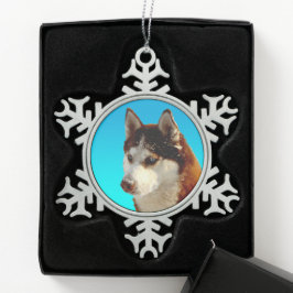 Siberian Husky red Huskybild Huskykopf スノーフレークピューターオーナメント