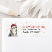 Siberian Husky Santa Hat Address Label ラベル (インサイチュ)