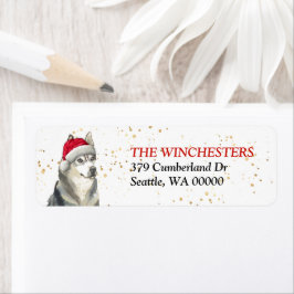 Siberian Husky Santa Hat Address Label ラベル