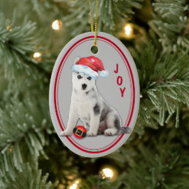 Siberian Husky Santa Hat Christmas Ornament セラミックオーナメント