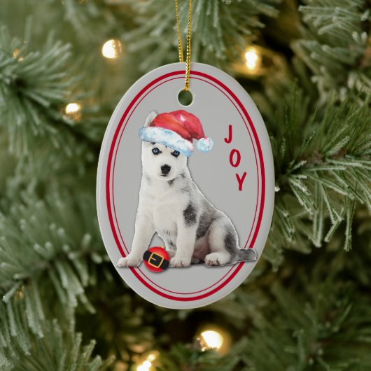Siberian Husky Santa Hat Christmas Ornament セラミックオーナメント (ツリー)