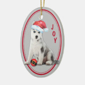 Siberian Husky Santa Hat Christmas Ornament セラミックオーナメント (左)