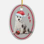 Siberian Husky Santa Hat Christmas Ornament セラミックオーナメント (正面)