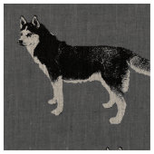 Siberian Husky schwarz weiß stehend Muster ファブリック (クローズアップ)