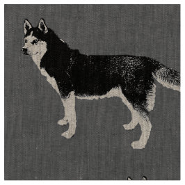 Siberian Husky schwarz weiß stehend Muster ファブリック