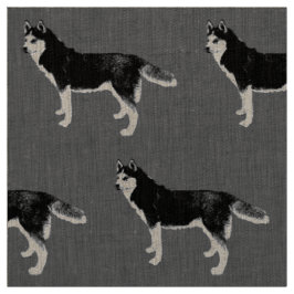 Siberian Husky schwarz weiß stehend Muster ファブリック