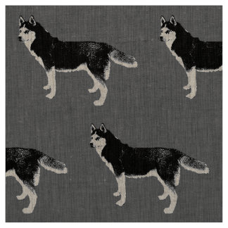 Siberian Husky schwarz weiß stehend Muster ファブリック