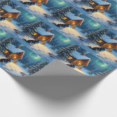 Siberian Husky Snowy Cabin Christmas Painting ラッピングペーパー (角)