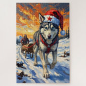 Siberian Husky Soviet Style Christmas Log Pull Hat ジグソーパズル (縦)