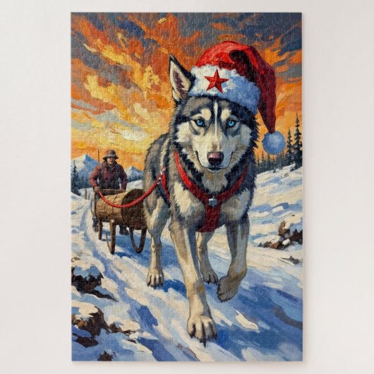 Siberian Husky Soviet Style Christmas Log Pull Hat ジグソーパズル (縦)