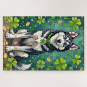 Siberian Husky St Patrick’s Day Lucky Dog ジグソーパズル (横)