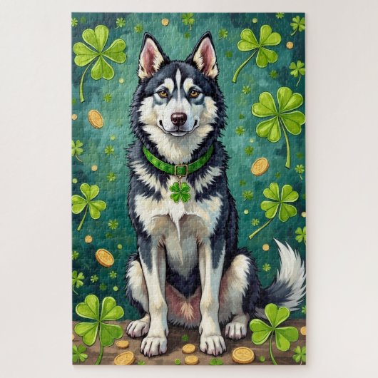 Siberian Husky St Patrick’s Day Lucky Dog ジグソーパズル (縦)