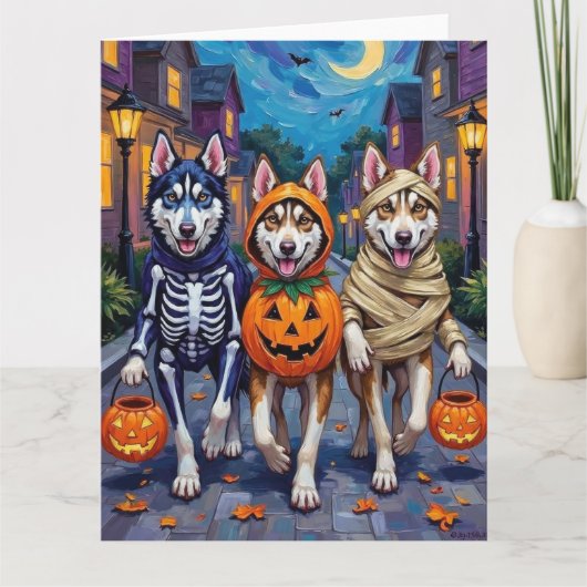 Siberian Husky Trick-or-Treating Halloween Costume カード (正面)