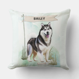 Siberian Husky Watercolor Personalized Dog クッション