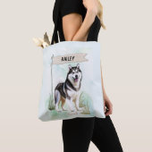 Siberian Husky Watercolor Personalized Dog トートバッグ (クローズアップ)