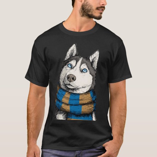 Siberian Husky Wearing a Scarf Tシャツ (正面)