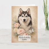 Siberian Husky with Roses カード (正面)