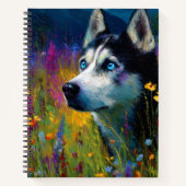 Siberian Husky with wildflowers ノートブック (正面)