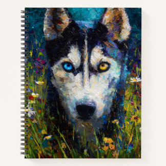 Siberian Husky with Wildflowers Portrait ノートブック