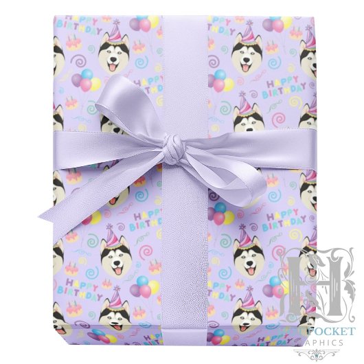 Siberian Husky Wrapping Paper in Purple ラッピングペーパー