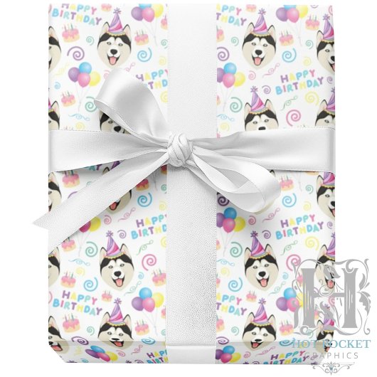 Siberian Husky Wrapping Paper in White ラッピングペーパー