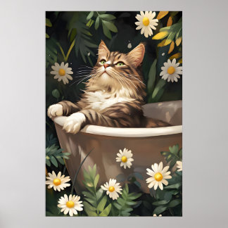 Siberian In Bathtub Poster, Funny Cat Poster ポスター