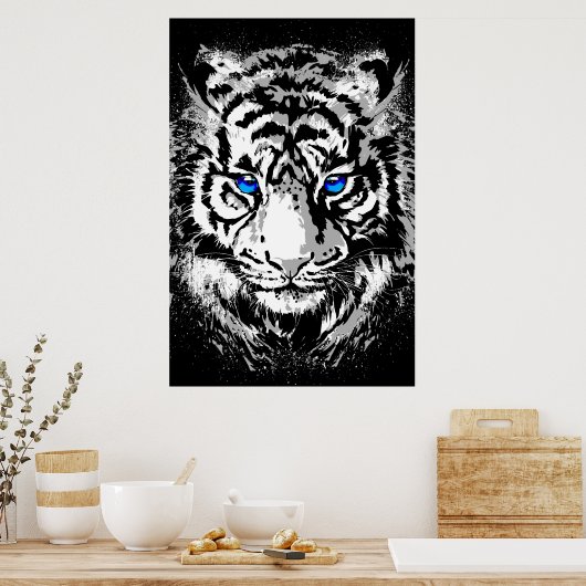 Siberian White Tiger Head - Tiger Poster Blue Eyes ポスター (キッチン)
