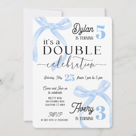 Siblings Double Birthday Blue Coquette 招待状 (正面)