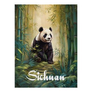 Sichuan China Panda Bamboo Forest Travel Poster ポスター