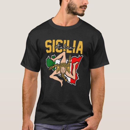 Sicilia Flag Sicily Palermo Italy 32 Tシャツ (正面)