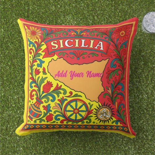 Sicilia Sicilian Design Tile (customize with name) アウトドアクッション (芝生)