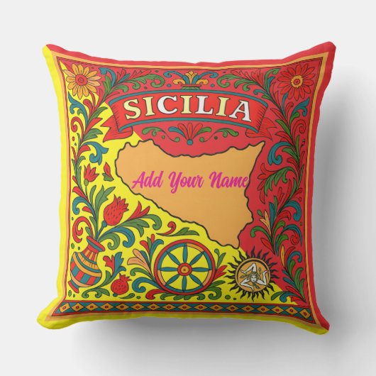 Sicilia Sicilian Design Tile (customize with name) アウトドアクッション (正面)