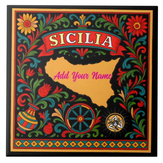 Sicilia Sicilian Design Tile (customize with name) タイル (正面)