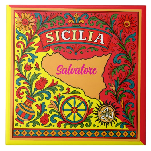 Sicilia Sicilian Design Tile (customize with name) タイル (正面)