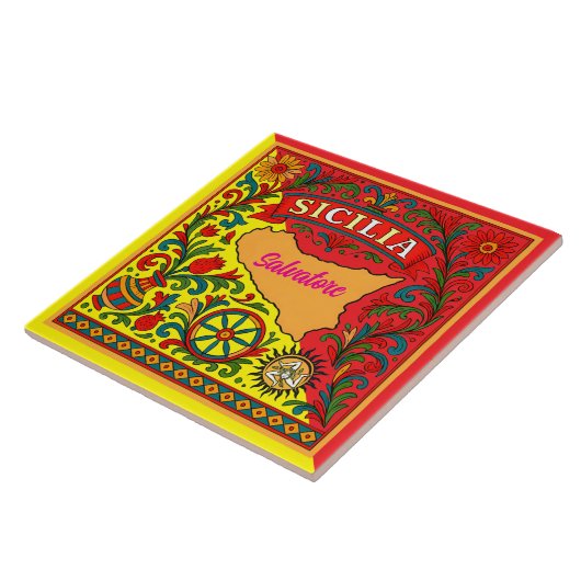 Sicilia Sicilian Design Tile (customize with name) タイル (側面)